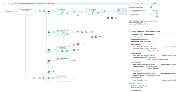 Export call flow diagrams and configuration documentation