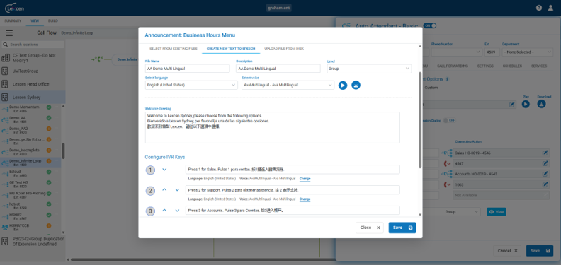 Multi-lingual text to speech greetings editor